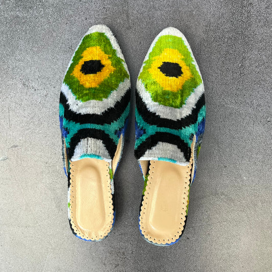 Babucha terciopelo azul y verde 38