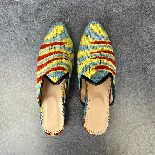 Babucha terciopelo azul rayas 38