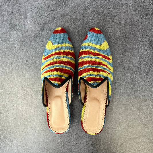 Babucha terciopelo azul rayas 39