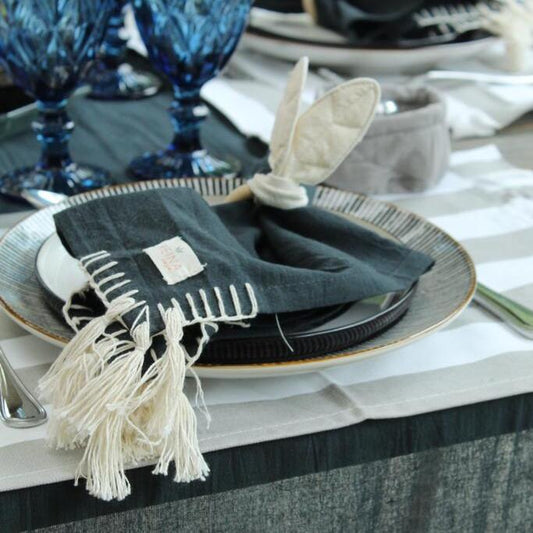 Set 4 servilletas flecos grafito
