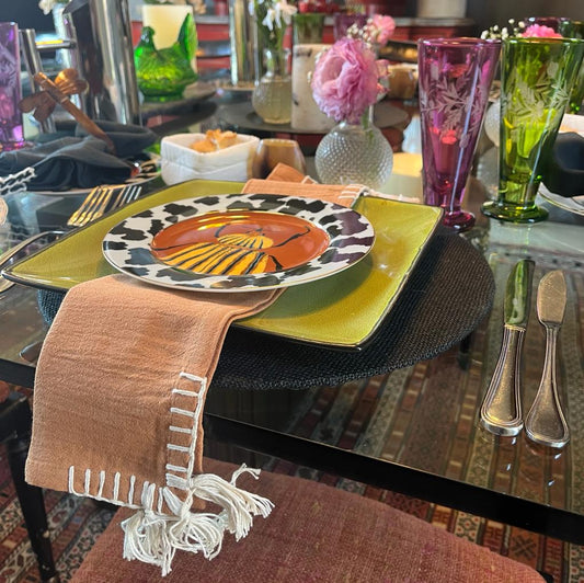 Set 4 servilletas flecos canela